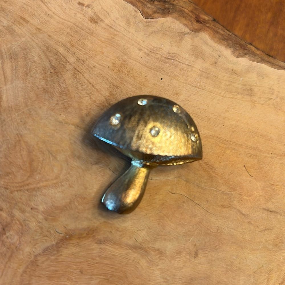 Vintage Jonette Jewelry Stamped Mushroom and Rhinestone Brooch